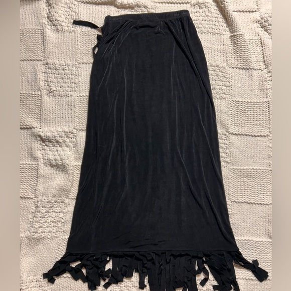 Vintage Chico’s Black Wraparound Maxi Skirt Fringe - Picture 3 of 4